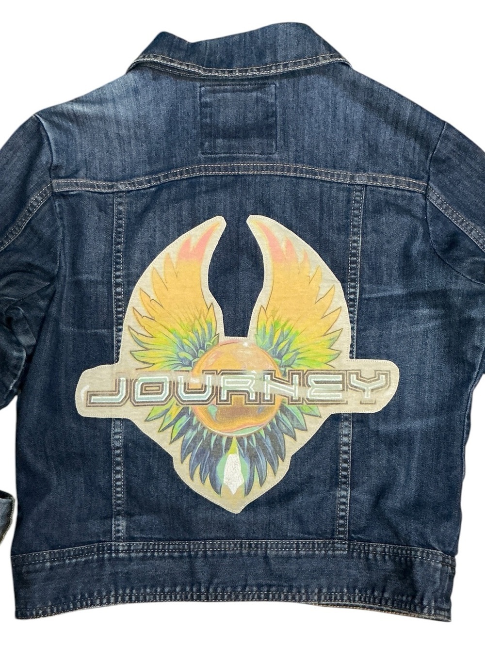 Journey Upcycled Denim Jacket Band T Shirt Rock Festival Concert 80s - Picture 2 of 10